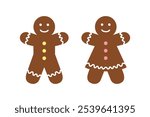 gingerbread cookie couple, cute Christmas biscuits vector illustration
