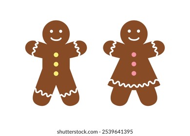 gingerbread cookie couple, cute Christmas biscuits vector illustration