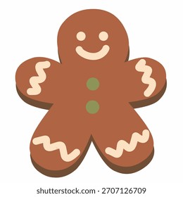 Gingerbread cookie in cute hand-drawn style for Christmas season. Great for stickers, patterns, packaging, cards, and festive branding.