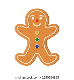 Gingerbread cookie decorated with colored icing in shape of man