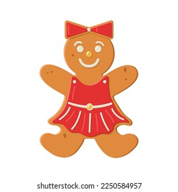 Gingerbread cookie decorated with colored icing in shape of girl