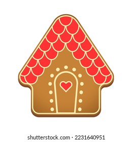 Gingerbread cookie figure. Christmas house cookie. Vector illustration