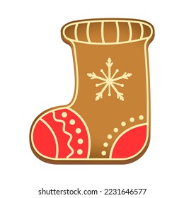 Gingerbread cookie figure. Christmas sock cookie. Vector illustration