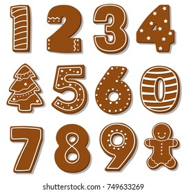Gingerbread cookie figures. New Year. Merry Christmas. Isolated vector
