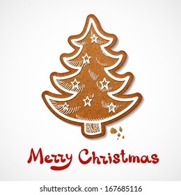 Gingerbread cookie. Fir tree shaped object for christmas holiday design.