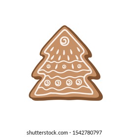 Gingerbread cookie in the form of a Christmas tree. Color vector illustration by hand. Christmas sweetness. 