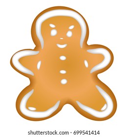 Gingerbread cookie with a glaze. Homemade pastries with spices. Isolated on white background without shadow.  Christmas cookies. Gingerbread man.