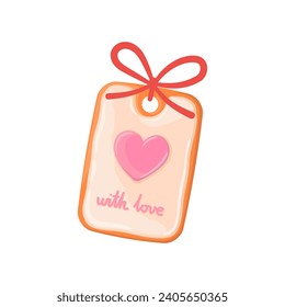 Gingerbread cookie with heart and love message for Valentine's day. Vector illustration with greeting on white background. Detailed cartoon element