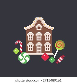 Gingerbread Cookie House with Festive Candy Decoration Vector Illustration