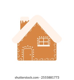 Gingerbread cookie house icon on isolated white background. Vector illustration cartoon flat style.