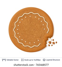 Gingerbread cookie isolated on white. Traditional Christmas round shaped baking. Editable vector illustration.