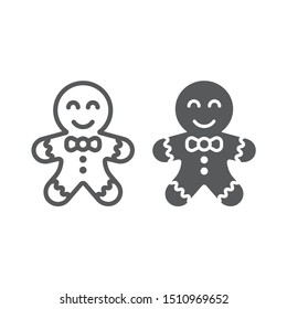 Gingerbread cookie line and glyph icon, christmas and sweets, xmas dessert sign, vector graphics, a linear pattern on a white background, eps 10.
