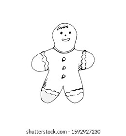 Gingerbread Cookie. The little man. Vector. Doodle Isolated on a white background. Can be used for decoration of congratulations, cards, invitations. Suitable for t-shirts, mugs, gifts.