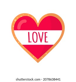 Gingerbread cookie with love inscription for Valentine's Day or wedding.