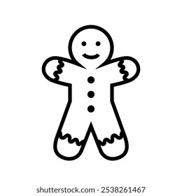 Gingerbread cookie man black line icon, holiday biscuit symbol, editable stroke vector design element