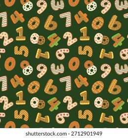 Números de galleta de jengibre en Vector verde Diseño de patrón transparente