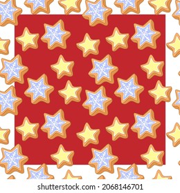 Gingerbread cookie pattern. Colored vector drawings. You can change the color of the pattern and background.