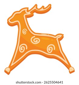 Gingerbread cookie reindeer jumping, decorated with white icing swirls