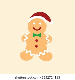 Gingerbread cookie with santa hat winter theme