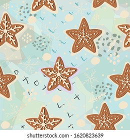 Gingerbread cookie seamless background. Creative Design. Vector Illustration
