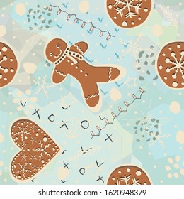Gingerbread cookie seamless background. Creative Design. Vector Illustration
