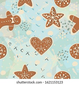 Gingerbread cookie seamless background. Creative Design. Vector Illustration
