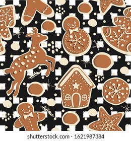 Gingerbread cookie seamless background. Creative Design. Vector Illustration