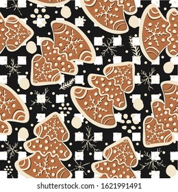 Gingerbread cookie seamless background. Creative Design. Vector Illustration