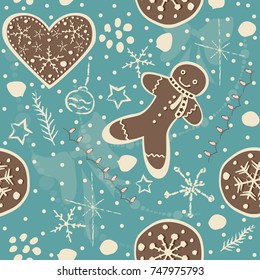 Gingerbread cookie seamless background. Creative Design. Vector Illustration