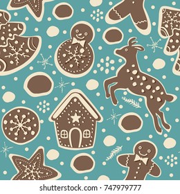 Gingerbread cookie seamless background. Creative Design.Vector Illustration