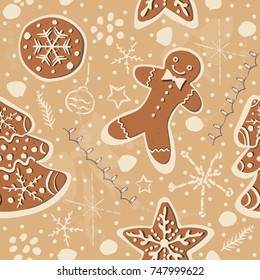 Gingerbread cookie seamless background. Creative Design. Vector Illustration