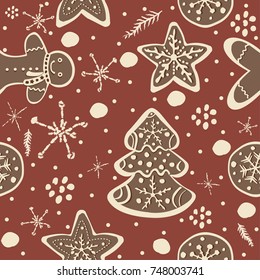 Gingerbread cookie seamless background. Creative Design. Vector Illustration