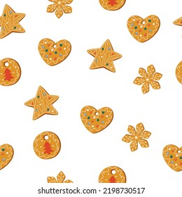 Lebkuchenkoch nahtloses Muster. Weihnachten süß. Winter hausgemacht süß. Für Tapeten, Textilien, Hintergrund, Packpapier. Musterdesign. Feiertags-skandinavischer Hintergrund. Vektorgrafik