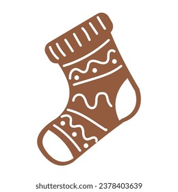 Gingerbread cookie in shape of Christmas stockings.