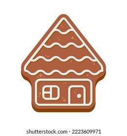 Сhristmas gingerbread cookie in the shape of house. Isolated vector illustration in flat cartoon style.