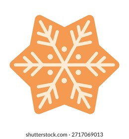 Galleta de jengibre en forma de copo de nieve. Para diseños de Navidades, decoración de vacaciones, ilustración de invierno, embalaje festivo, tarjetas de felicitación, marca de temporada, dulces visuales de Navidad. Dibujado a mano. Aislado.