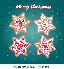 Gingerbread cookie. Sweet bakery.Decorated snowflake.