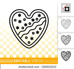 Gingerbread cookie thin line icon. Outline sign of house. Christmas linear pictogram with different stroke width. Simple vector transparent symbol. Cookie template editable stroke icon without fill