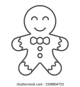 Gingerbread cookie thin line icon, christmas and sweets, xmas dessert sign, vector graphics, a linear pattern on a white background, eps 10.