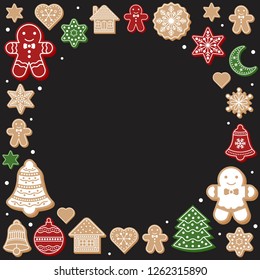gingerbread cookies arrange as shape for use as poster or background for merry christmas theme editable outline