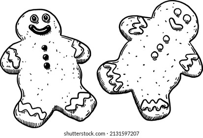 Gingerbread Cookies Christmas  Holiday decoration element Hand drawn line art Illustration