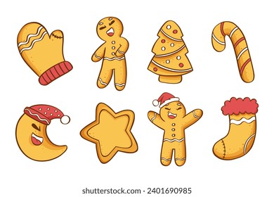Lebkuchengebäck Weihnachtsgebäck. Vektorgrafik auf Weiß 