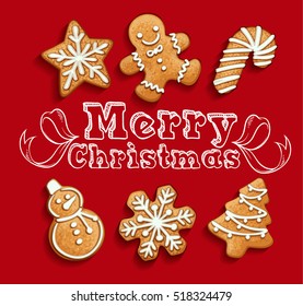 gingerbread cookies christmas set vector illustration