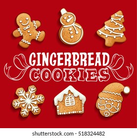 gingerbread cookies christmas set vector illustration