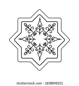 Gingerbread cookies Christmas star. Isolated vector object on white background in the Doodle style. New year design element for postcard, packaging, coloring book.