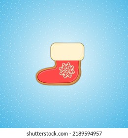Gingerbread cookies Christmas stocking on a blue background. Decoration for the holiday.