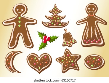 Gingerbread cookies. Christmas cookies. Vector illustration.