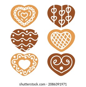 Colección de galletas de pan de jengibre. Colección de forma de corazón de San Valentín