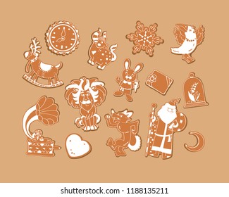 Gingerbread cookies and gingerbread. Curly sweets. Vector clip art