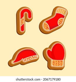 Gingerbread Cookies Of Different Shape On Pastel Brown Background.